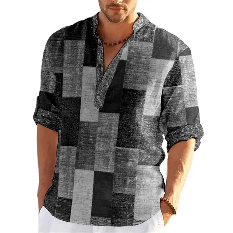 Pop Color Block Patchwork 3D Printed Henley Shirts Men's Fashion Streetwear Stand Collar Long Sleeve Shirt Tops Blouse Man Cloth Pop Color Block Patchwork 3D Printed Henley Shirts Men's Fashion Streetwear Stand Collar Long Sleeve Shirt Tops Blouse Man Cloth
