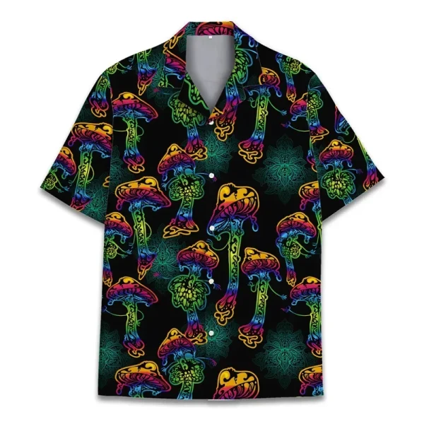 Pop Colorful Mushroom 3d Print Hawaiian Shirt Men Summer Vacation Shirts Button Lapel Short Sleeve Street Beach Aloha Shirt Clot - Image 5