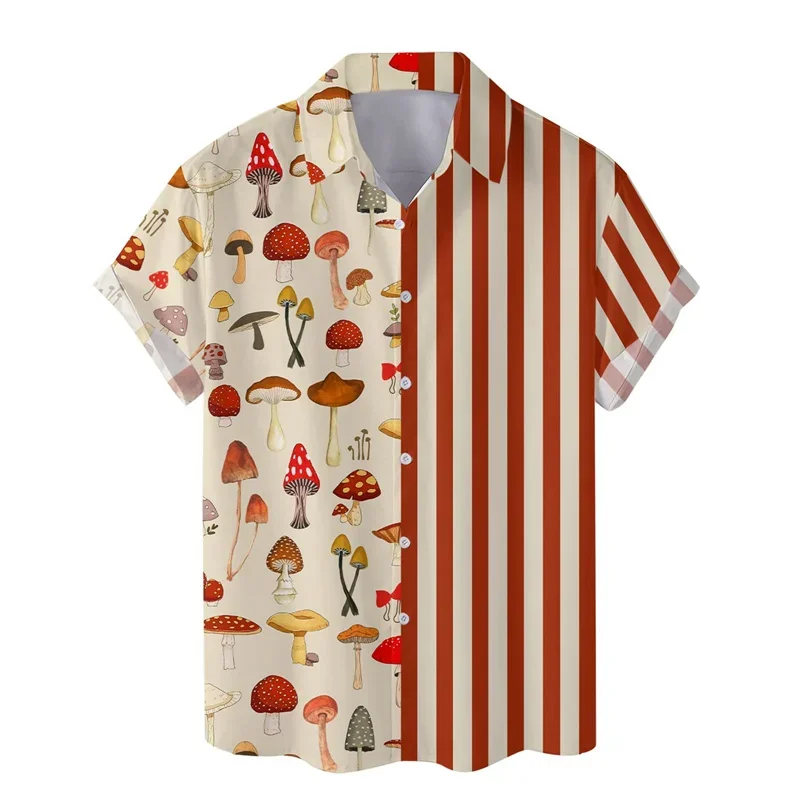 Pop Colorful Mushroom 3d Print Hawaiian Shirt Men Summer Vacation Shirts Button Lapel Short Sleeve Street Beach Aloha Shirt Clot