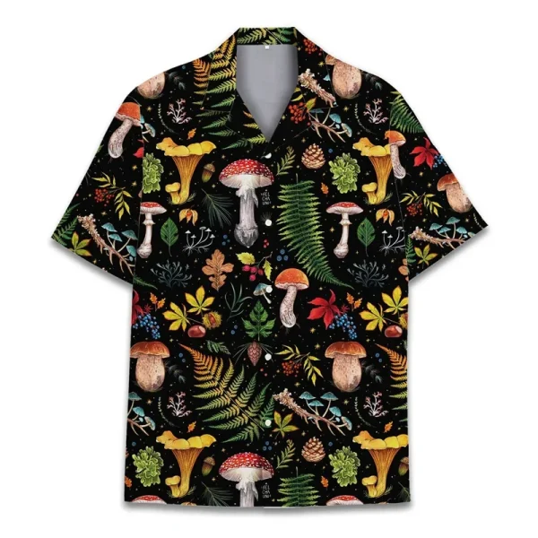 Pop Colorful Mushroom 3d Print Hawaiian Shirt Men Summer Vacation Shirts Button Lapel Short Sleeve Street Beach Aloha Shirt Clot