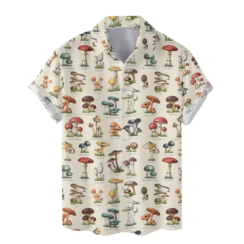 Pop Colorful Mushroom 3d Print Hawaiian Shirt Men Summer Vacation Shirts Button Lapel Short Sleeve Street Beach Aloha Shirt Clot