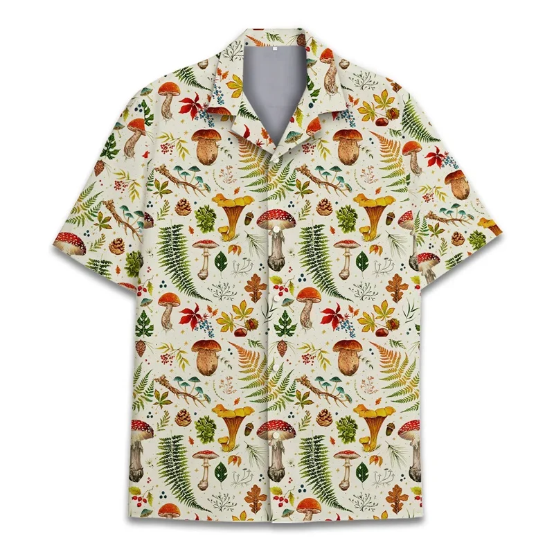 Pop Colorful Mushroom 3d Print Hawaiian Shirt Men Summer Vacation Shirts Button Lapel Short Sleeve Street Beach Aloha Shirt Clot