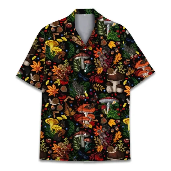 Pop Colorful Mushroom 3d Print Hawaiian Shirt Men Summer Vacation Shirts Button Lapel Short Sleeve Street Beach Aloha Shirt Clot - Image 4