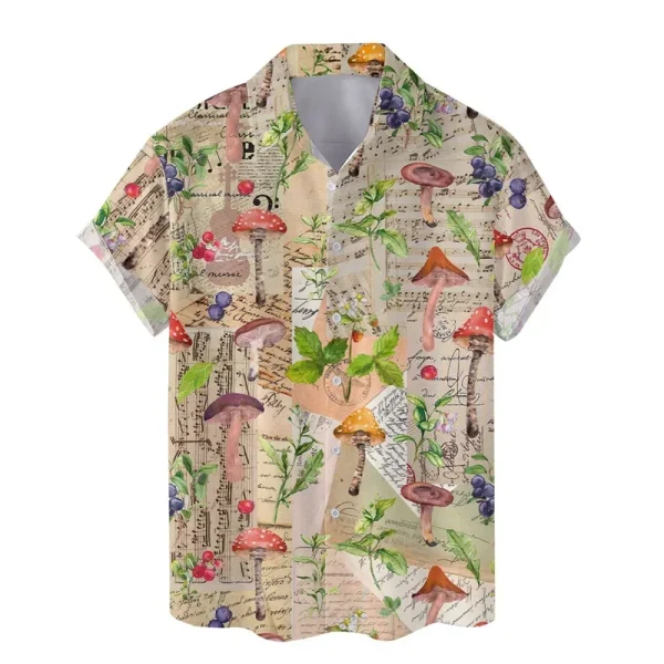 Pop Colorful Mushroom 3d Print Hawaiian Shirt Men Summer Vacation Shirts Button Lapel Short Sleeve Street Beach Aloha Shirt Clot - Image 3