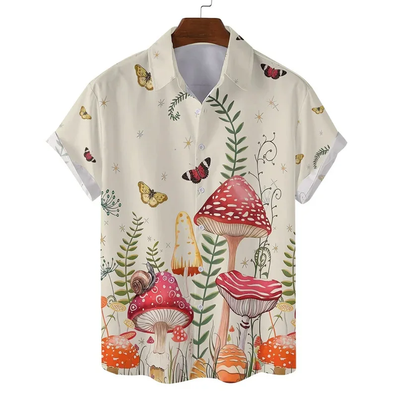 Pop Colorful Mushroom 3d Print Hawaiian Shirt Men Summer Vacation Shirts Button Lapel Short Sleeve Street Beach Aloha Shirt Clot