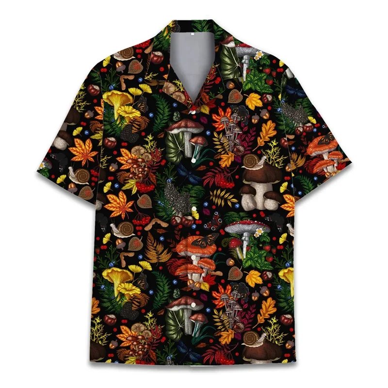 Pop Colorful Mushroom 3d Print Hawaiian Shirt Men Summer Vacation Shirts Button Lapel Short Sleeve Street Beach Aloha Shirt Clot