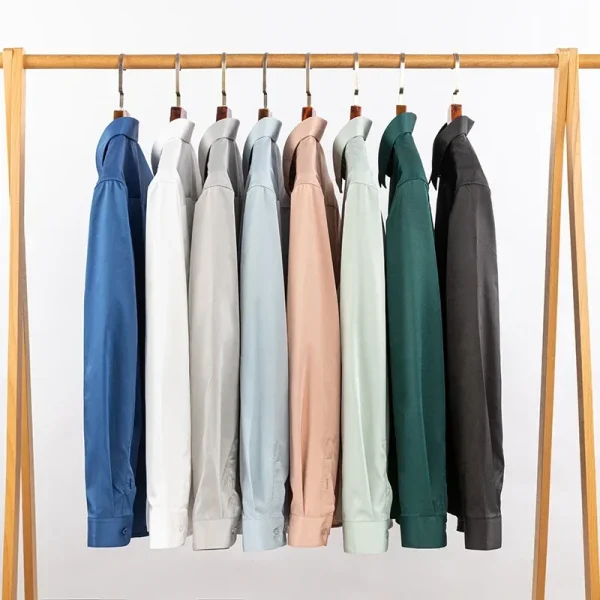 Business Shirt Men New No-iron Slim Fashion Long-sleeved Tees Lapel Formal Male Brand Clothing White Gray Blue Pink Shirt - Image 6