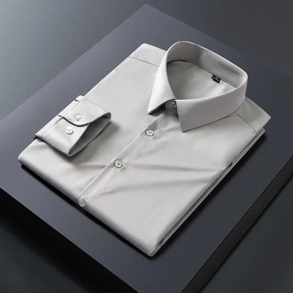 Business Shirt Men New No-iron Slim Fashion Long-sleeved Tees Lapel Formal Male Brand Clothing White Gray Blue Pink Shirt - Image 2
