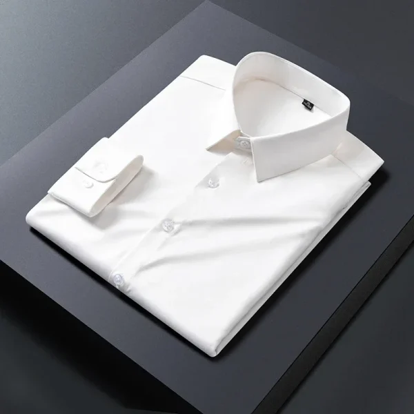 Business Shirt Men New No-iron Slim Fashion Long-sleeved Tees Lapel Formal Male Brand Clothing White Gray Blue Pink Shirt - Image 4