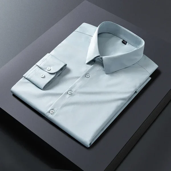 Business Shirt Men New No-iron Slim Fashion Long-sleeved Tees Lapel Formal Male Brand Clothing White Gray Blue Pink Shirt - Image 3