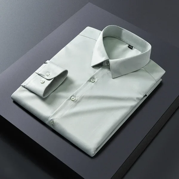 Business Shirt Men New No-iron Slim Fashion Long-sleeved Tees Lapel Formal Male Brand Clothing White Gray Blue Pink Shirt - Image 5