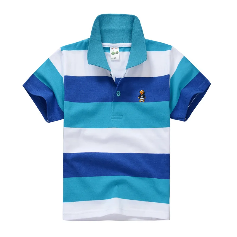 Kids children's short sleeved children's clothing Korean version medium and large children's T-shirt cotton striped lapel polo s