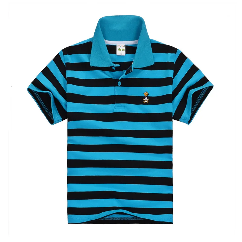 Kids children's short sleeved children's clothing Korean version medium and large children's T-shirt cotton striped lapel polo s