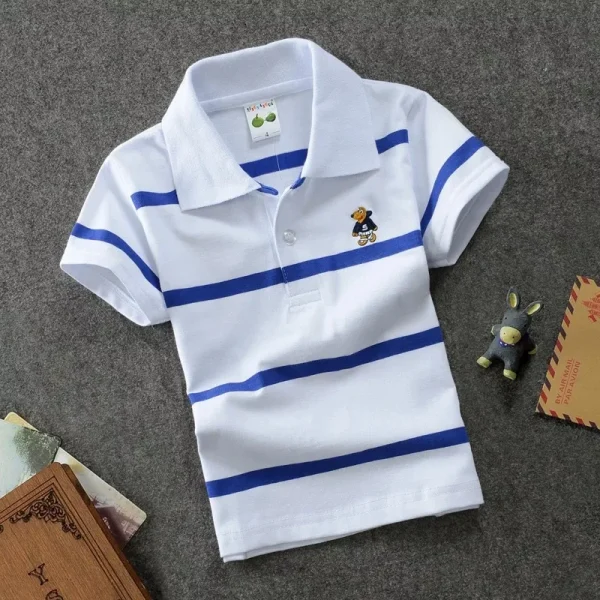 Kids children's short sleeved children's clothing Korean version medium and large children's T-shirt cotton striped lapel polo s - Image 3