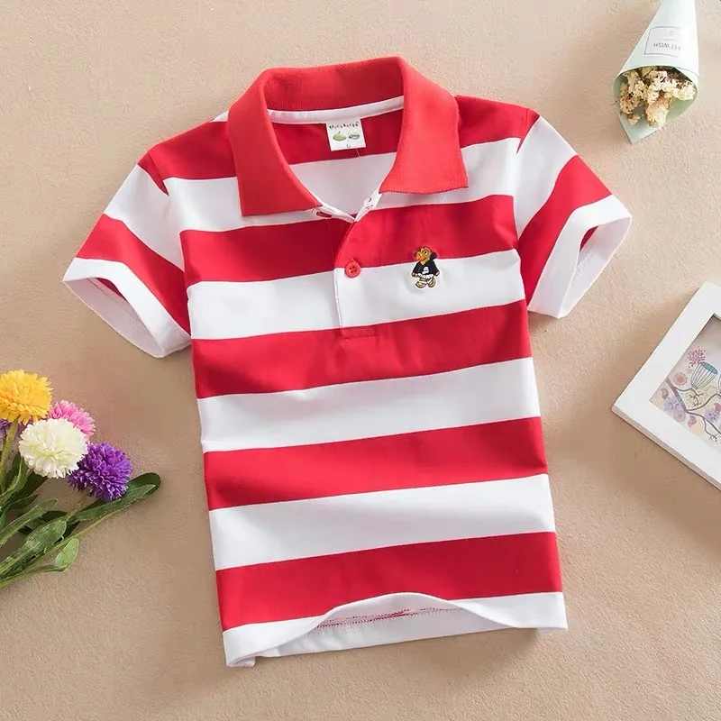 Kids children's short sleeved children's clothing Korean version medium and large children's T-shirt cotton striped lapel polo s