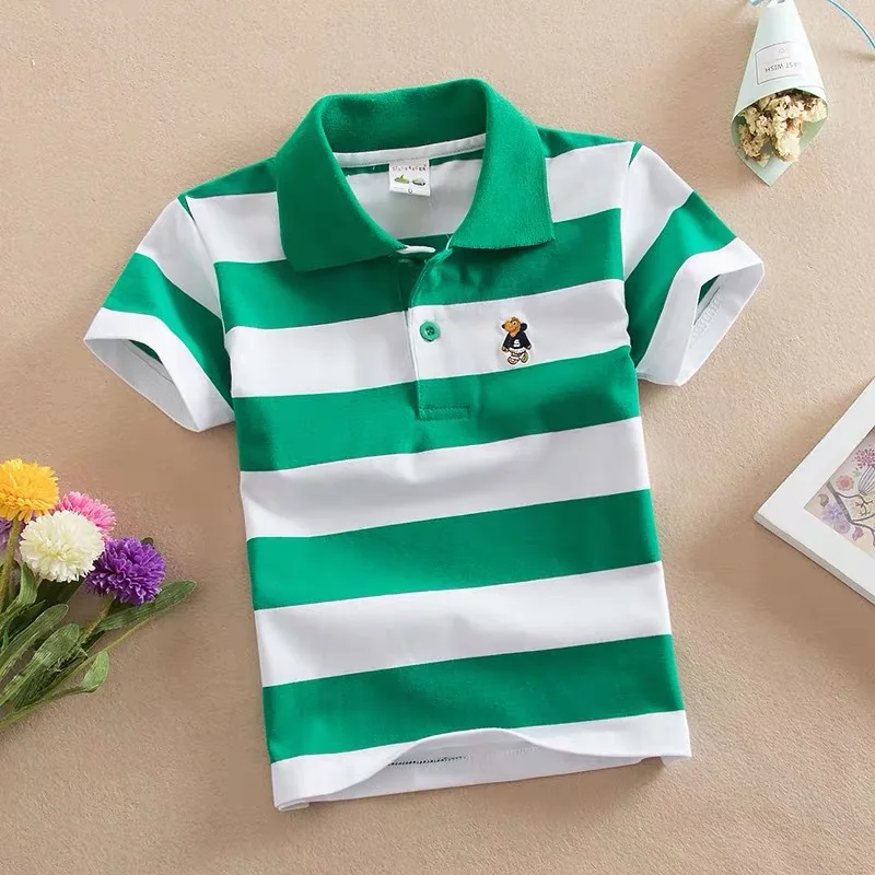 Kids children's short sleeved children's clothing Korean version medium and large children's T-shirt cotton striped lapel polo s