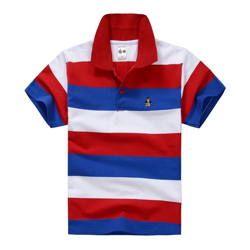 Kids children's short sleeved children's clothing Korean version medium and large children's T-shirt cotton striped lapel polo s