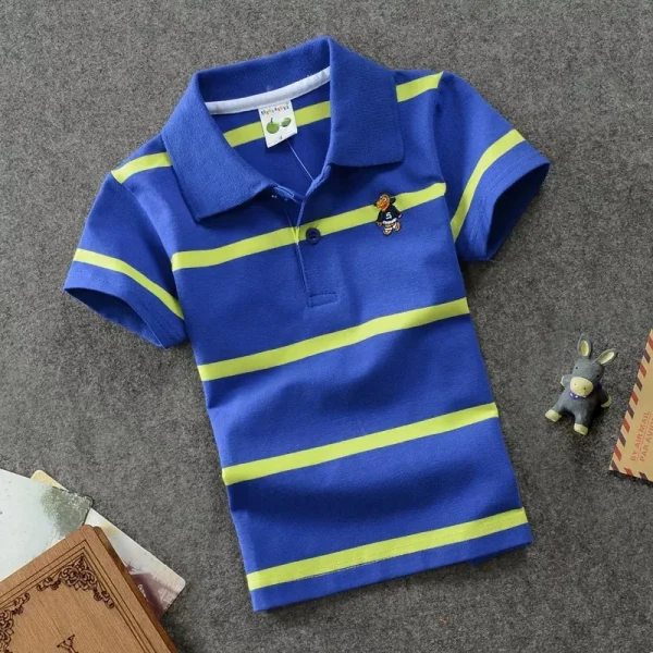 Kids children's short sleeved children's clothing Korean version medium and large children's T-shirt cotton striped lapel polo s - Image 2