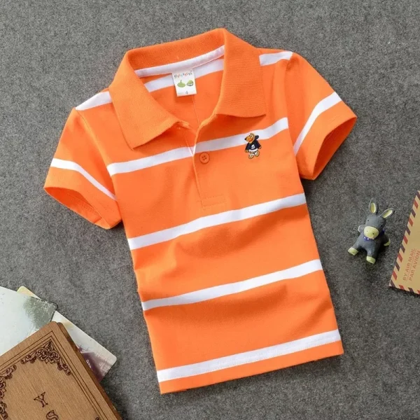 Kids children's short sleeved children's clothing Korean version medium and large children's T-shirt cotton striped lapel polo s - Image 5