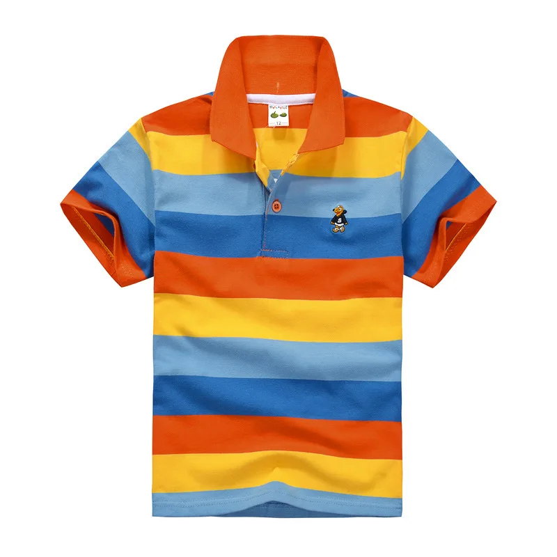 Kids children's short sleeved children's clothing Korean version medium and large children's T-shirt cotton striped lapel polo s