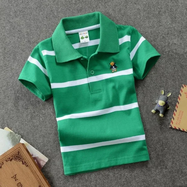 Kids children's short sleeved children's clothing Korean version medium and large children's T-shirt cotton striped lapel polo s - Image 4