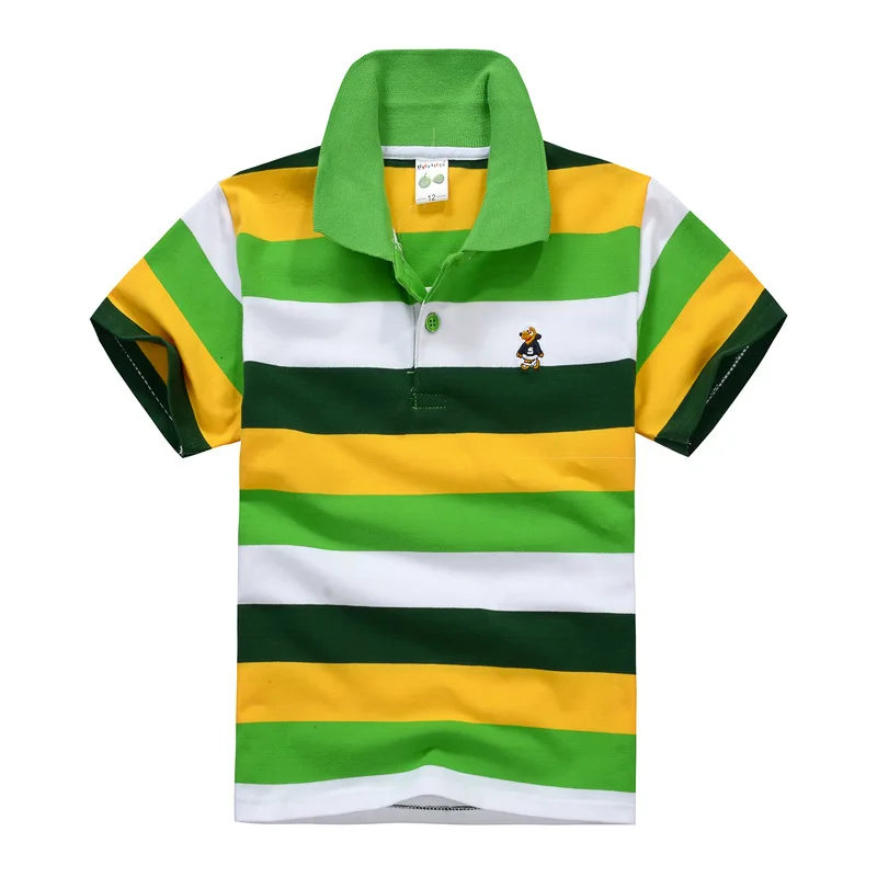 Kids children's short sleeved children's clothing Korean version medium and large children's T-shirt cotton striped lapel polo s