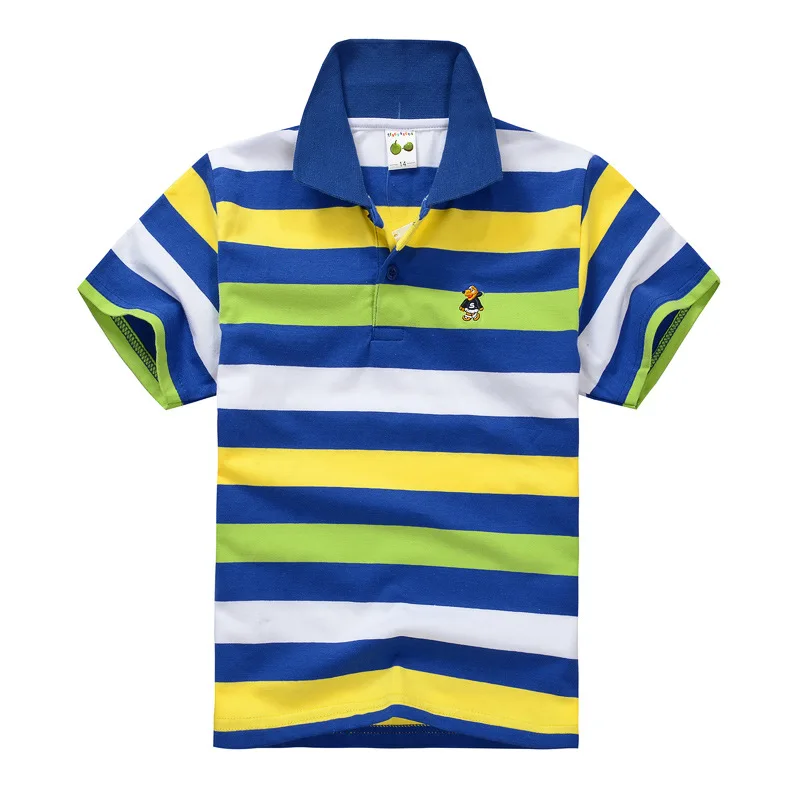 Kids children's short sleeved children's clothing Korean version medium and large children's T-shirt cotton striped lapel polo s