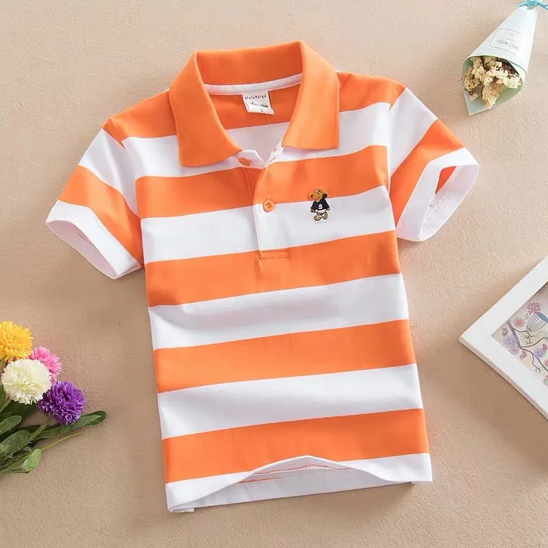 Kids children's short sleeved children's clothing Korean version medium and large children's T-shirt cotton striped lapel polo s