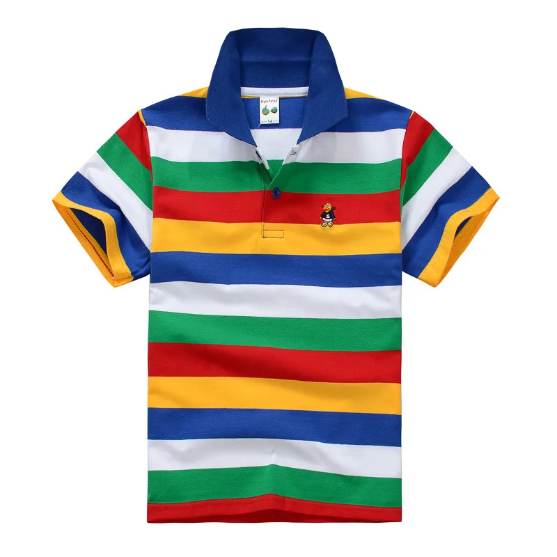 Kids children's short sleeved children's clothing Korean version medium and large children's T-shirt cotton striped lapel polo s