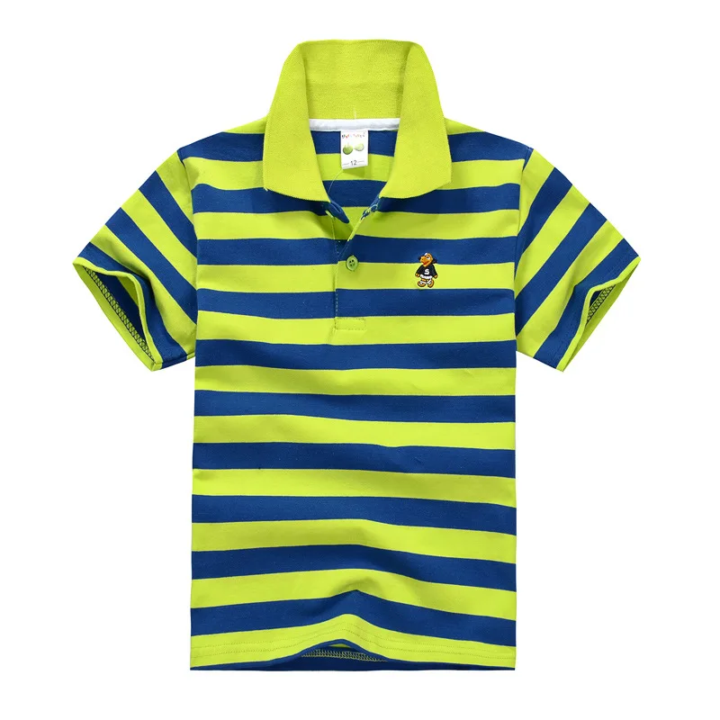 Kids children's short sleeved children's clothing Korean version medium and large children's T-shirt cotton striped lapel polo s