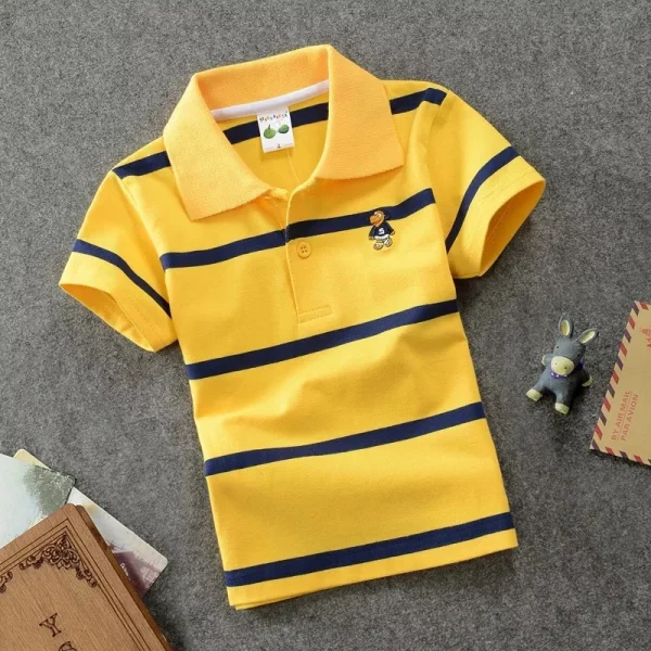 Kids children's short sleeved children's clothing Korean version medium and large children's T-shirt cotton striped lapel polo s