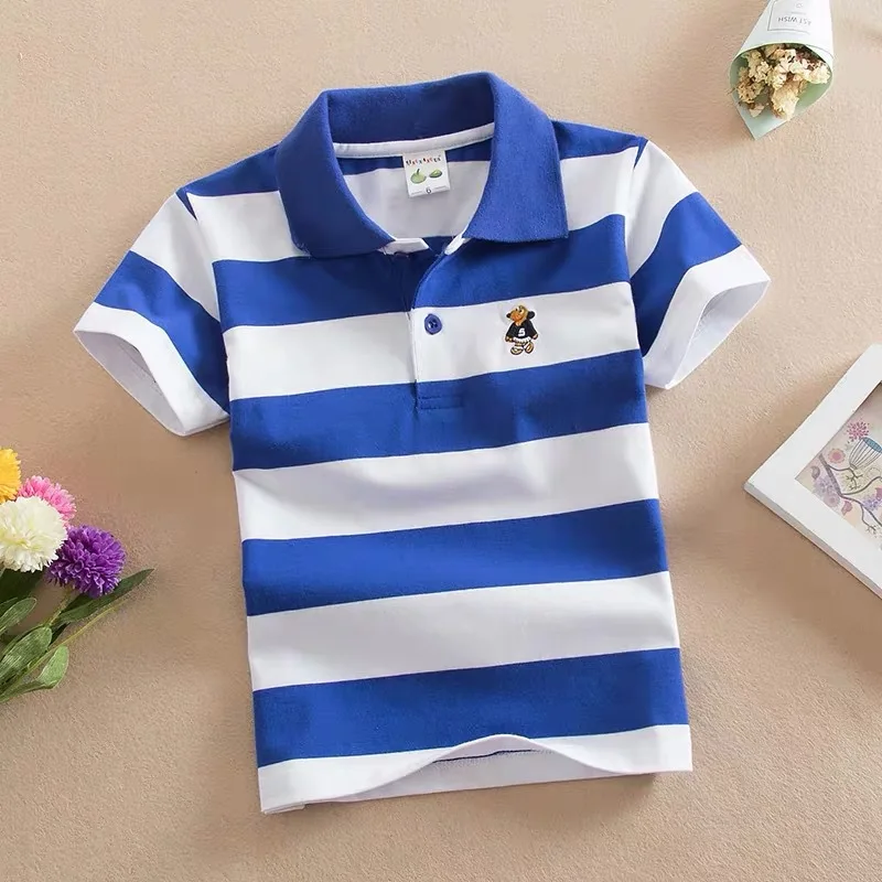 Kids children's short sleeved children's clothing Korean version medium and large children's T-shirt cotton striped lapel polo s