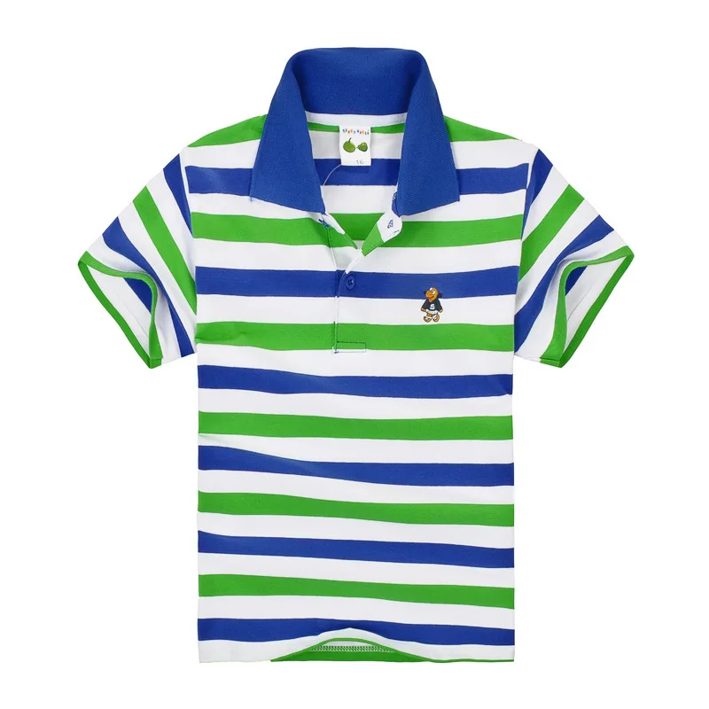Kids children's short sleeved children's clothing Korean version medium and large children's T-shirt cotton striped lapel polo s