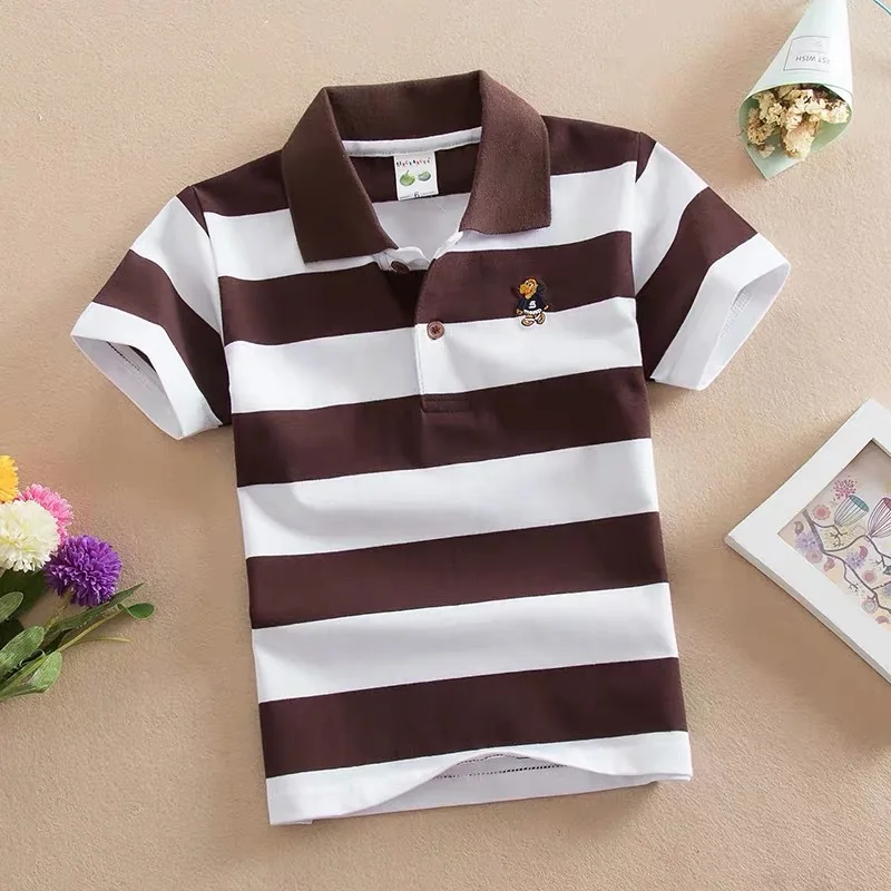 Kids children's short sleeved children's clothing Korean version medium and large children's T-shirt cotton striped lapel polo s