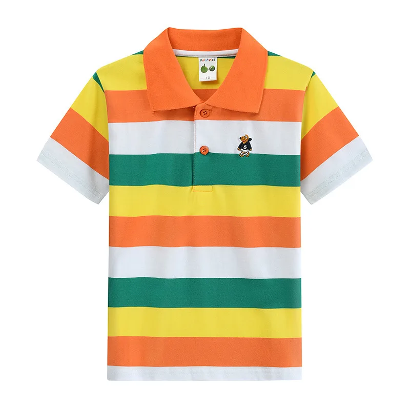 Kids children's short sleeved children's clothing Korean version medium and large children's T-shirt cotton striped lapel polo s