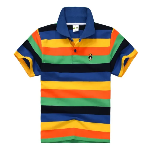 Kids children's short sleeved children's clothing Korean version medium and large children's T-shirt cotton striped lapel polo s - Image 6