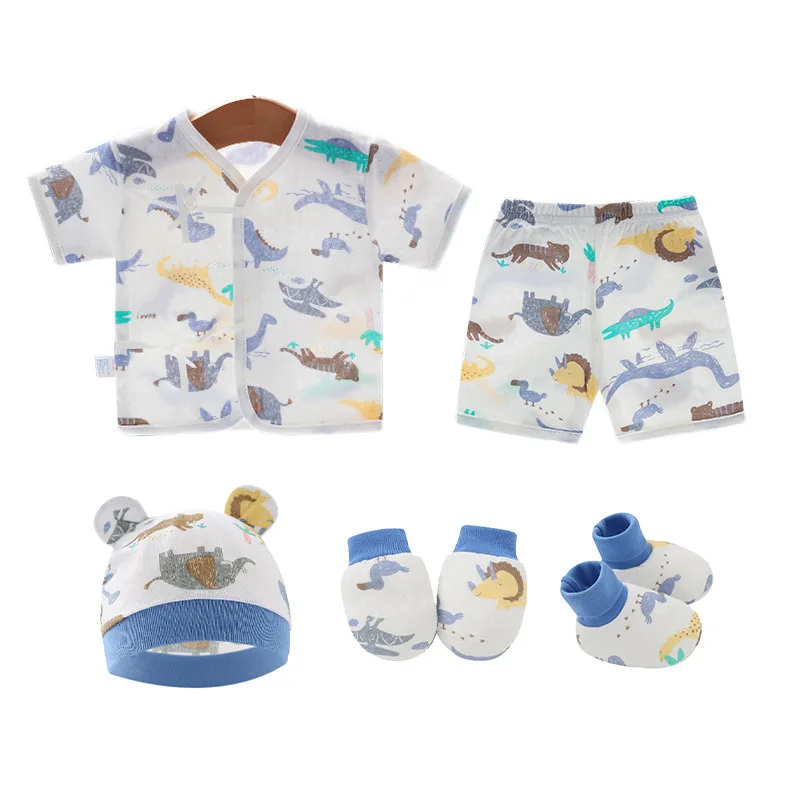 Newborn Baby Clothes Set Cotton Tops Pants Hat Gloves Socks Summer Outfit Infant Baby Clothing New Born Accessories 0-6 Month