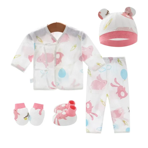 Newborn Baby Clothes Set Cotton Tops Pants Hat Gloves Socks Summer Outfit Infant Baby Clothing New Born Accessories 0-6 Month - Image 2
