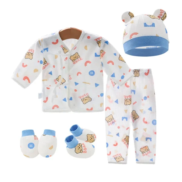 Newborn Baby Clothes Set Cotton Tops Pants Hat Gloves Socks Summer Outfit Infant Baby Clothing New Born Accessories 0-6 Month - Image 3