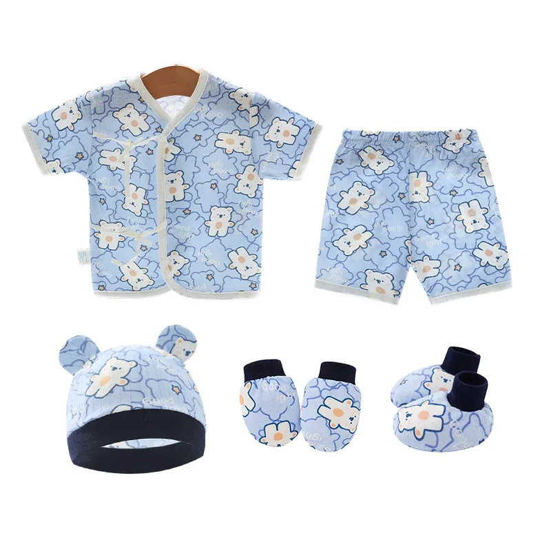 Newborn Baby Clothes Set Cotton Tops Pants Hat Gloves Socks Summer Outfit Infant Baby Clothing New Born Accessories 0-6 Month