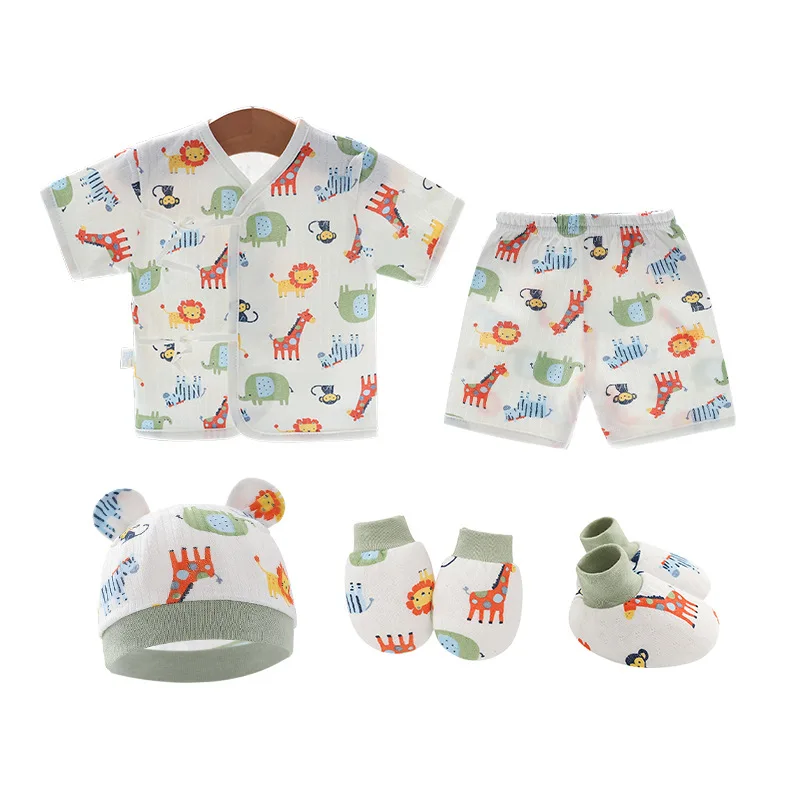 Newborn Baby Clothes Set Cotton Tops Pants Hat Gloves Socks Summer Outfit Infant Baby Clothing New Born Accessories 0-6 Month