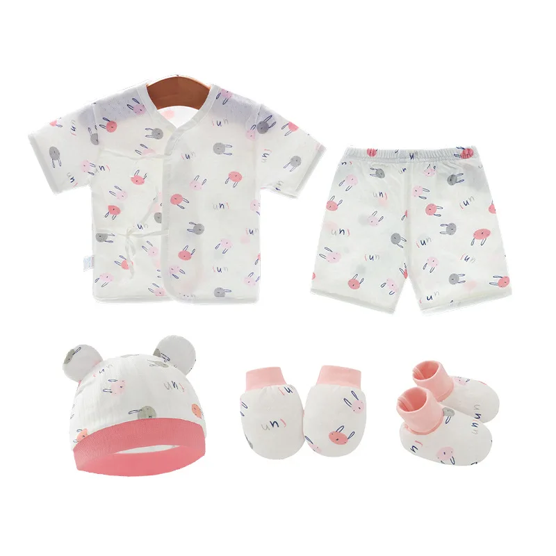 Newborn Baby Clothes Set Cotton Tops Pants Hat Gloves Socks Summer Outfit Infant Baby Clothing New Born Accessories 0-6 Month