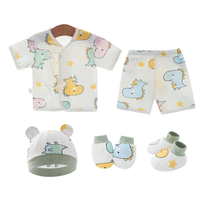 Newborn Baby Clothes Set Cotton Tops Pants Hat Gloves Socks Summer Outfit Infant Baby Clothing New Born Accessories 0-6 Month