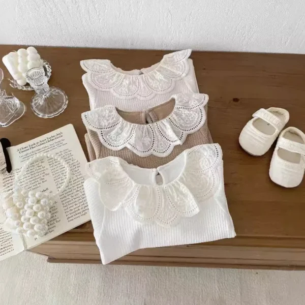 Baby Clothes Autumn Infant Girls Long Sleeve T-shirts Lace Lotus Collar Princess Kids Ribbed Bottoming Shirt Toddler Cotton Tops - Image 3