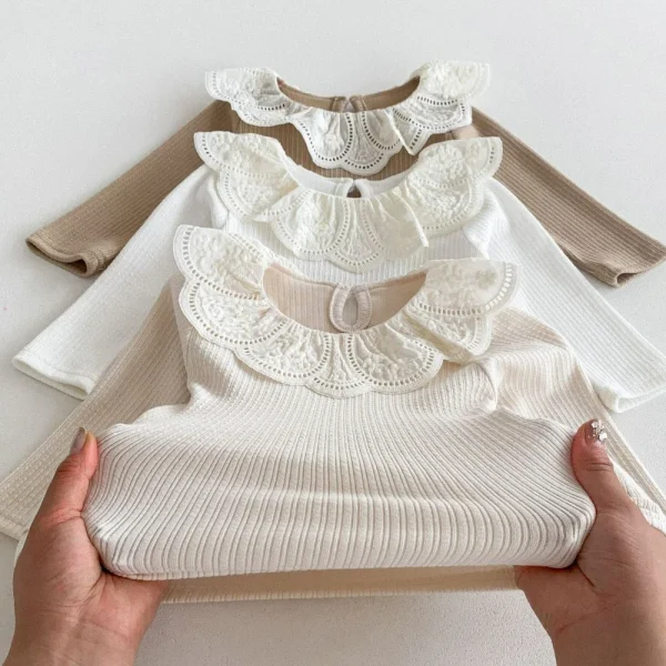 Baby Clothes Autumn Infant Girls Long Sleeve T-shirts Lace Lotus Collar Princess Kids Ribbed Bottoming Shirt Toddler Cotton Tops - Image 6