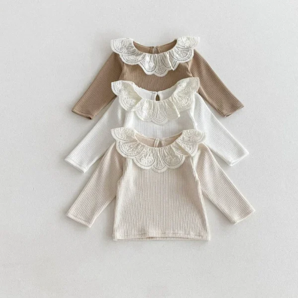 Baby Clothes Autumn Infant Girls Long Sleeve T-shirts Lace Lotus Collar Princess Kids Ribbed Bottoming Shirt Toddler Cotton Tops - Image 4