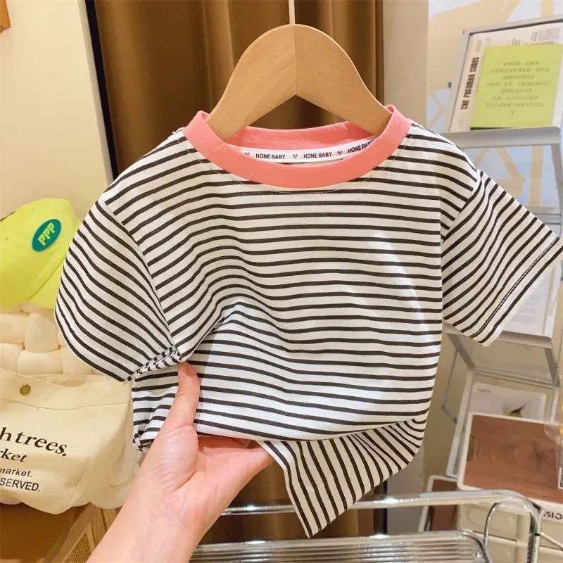 2024 New Baby Short Sleeve T Shirt Cotton Infant Striped T Shirt Summer Boy Girl Clothes Baby Cute Striped Tops Kids Tee
