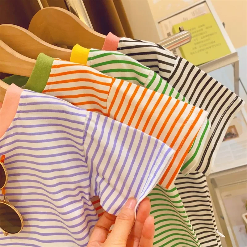 2024 New Baby Short Sleeve T Shirt Cotton Infant Striped T Shirt Summer Boy Girl Clothes Baby Cute Striped Tops Kids Tee