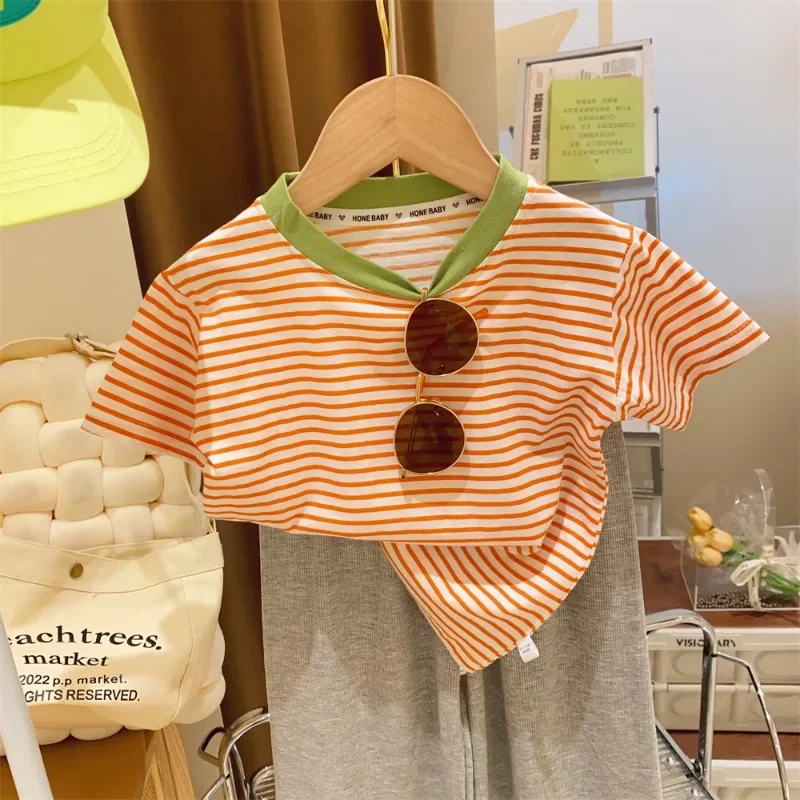 2024 New Baby Short Sleeve T Shirt Cotton Infant Striped T Shirt Summer Boy Girl Clothes Baby Cute Striped Tops Kids Tee