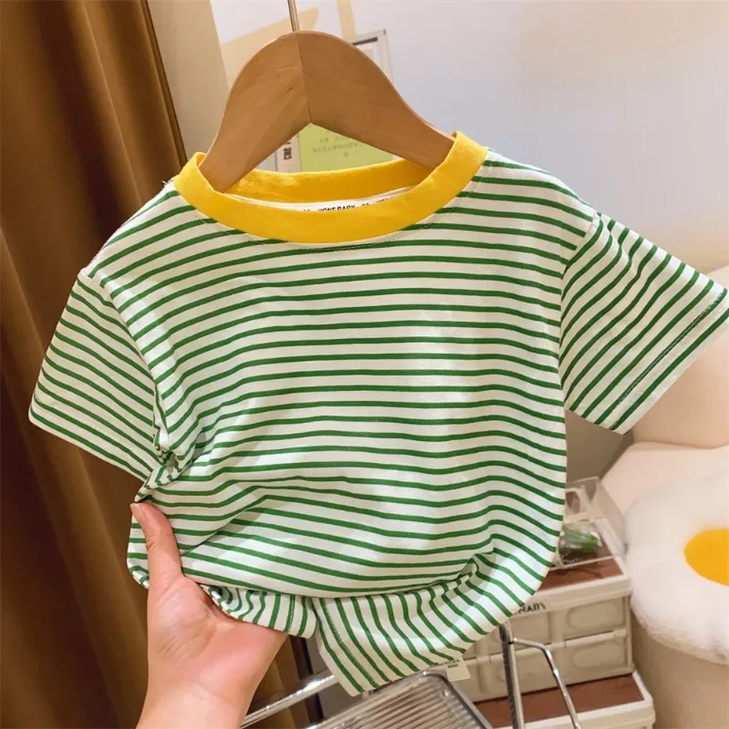 2024 New Baby Short Sleeve T Shirt Cotton Infant Striped T Shirt Summer Boy Girl Clothes Baby Cute Striped Tops Kids Tee